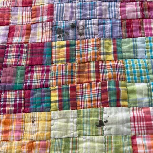 Vintage LNT Home Quilt Square Plaid Patchwork Reversible 88" x 100" - Picture 3 of 16